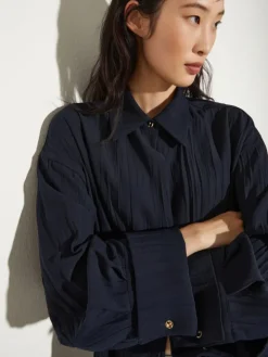 Crinkled envers-satin shacket - midnightblue