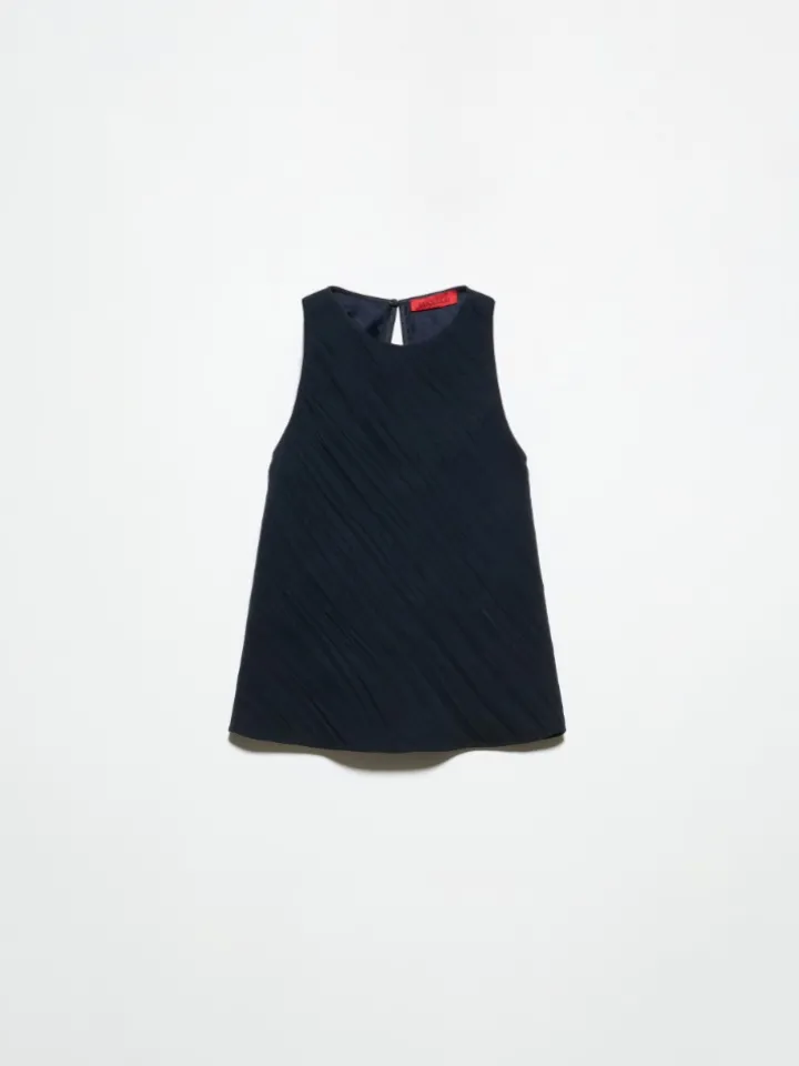 Crinkled envers-satin top - midnightblue