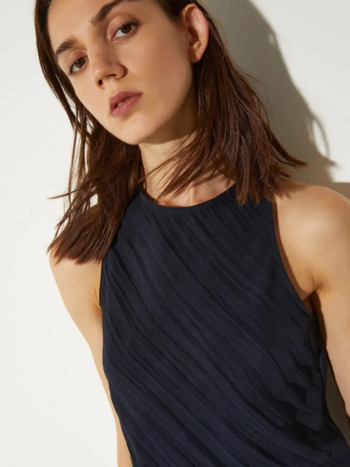 Crinkled envers-satin top - midnightblue