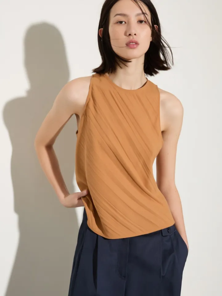 Crinkled envers-satin top - terra cotta