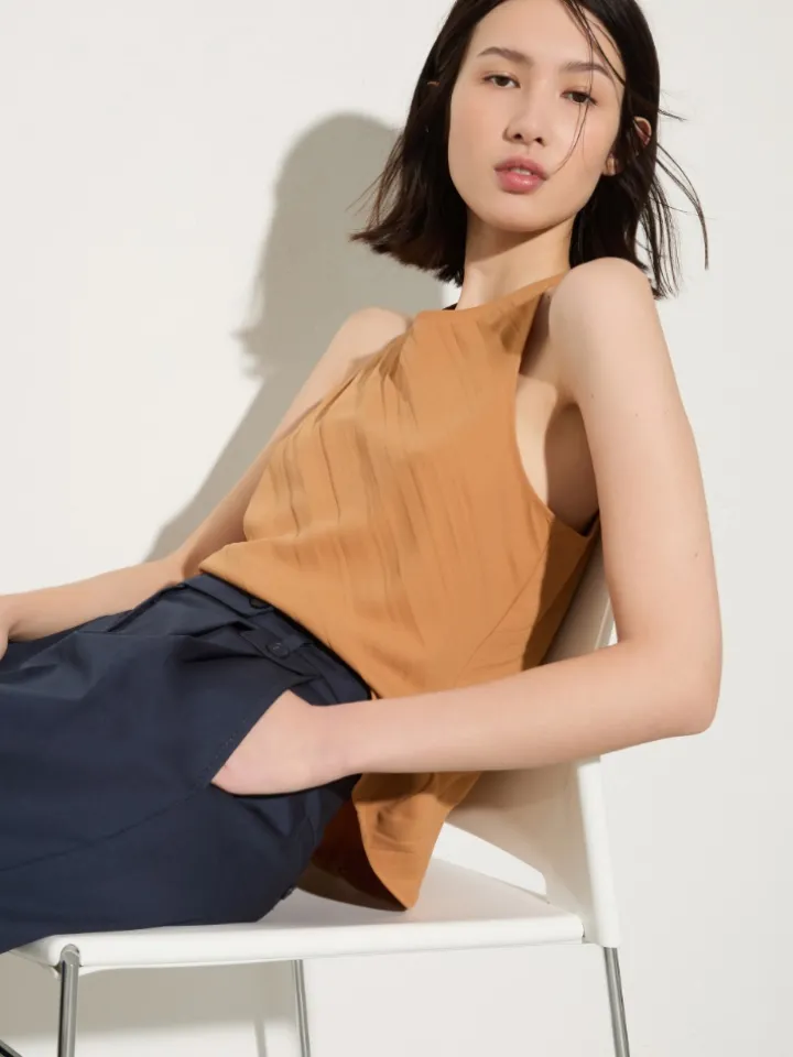 Crinkled envers-satin top - terra cotta