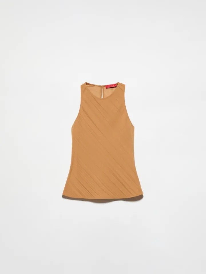Crinkled envers-satin top - terra cotta