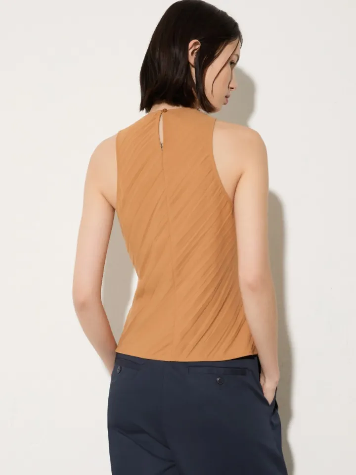 Crinkled envers-satin top - terra cotta