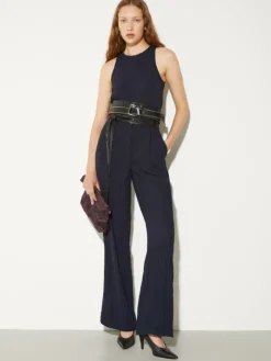 Crinkled envers-satin trousers - midnightblue