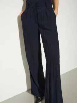 Crinkled envers-satin trousers - midnightblue