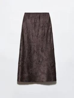 Crinkled satin midi skirt - chocolate