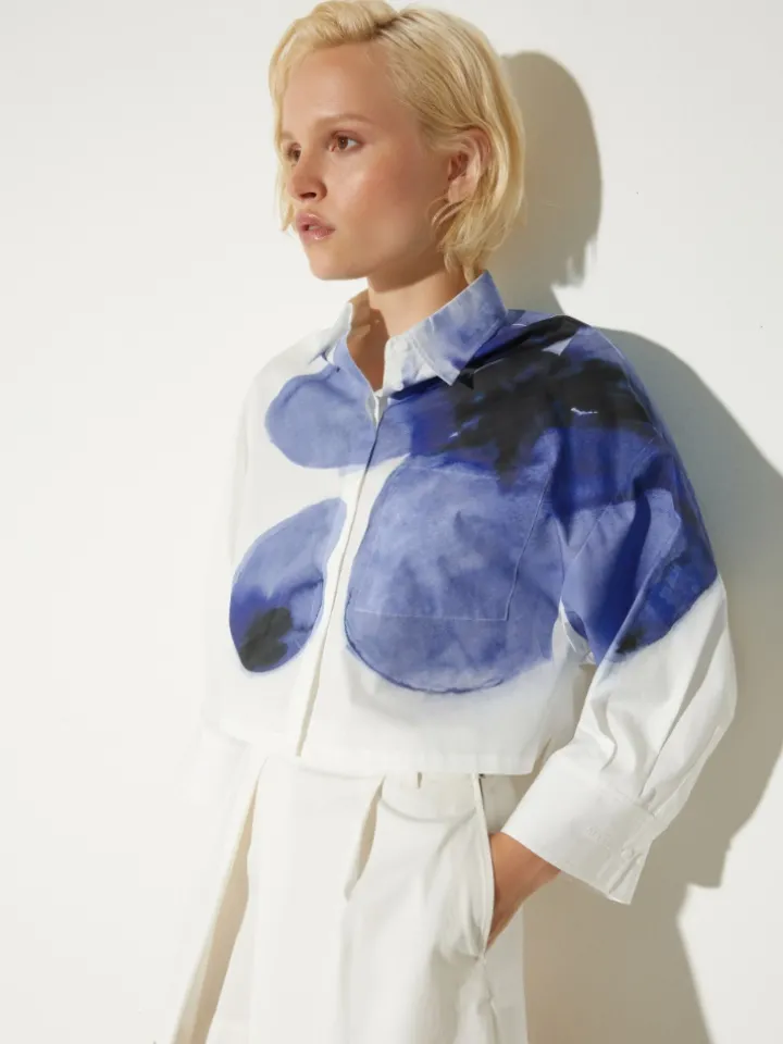 Cropped cotton-poplin shirt - cream