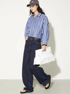 Cropped cotton-poplin shirt - navy