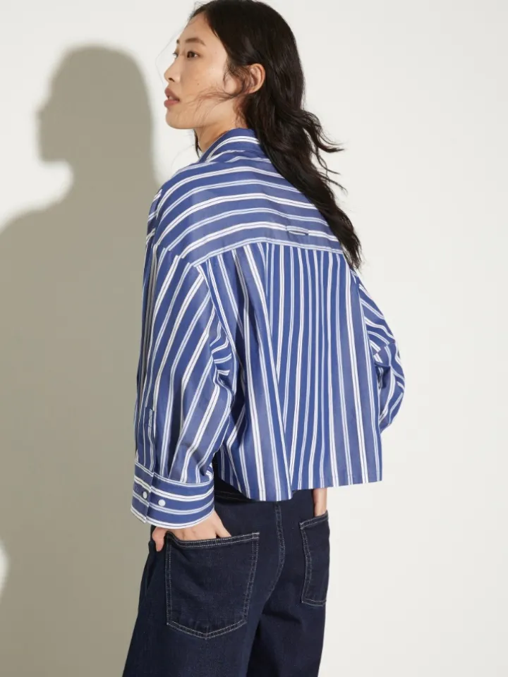 Cropped cotton-poplin shirt - navy