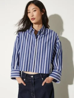Cropped cotton-poplin shirt - navy