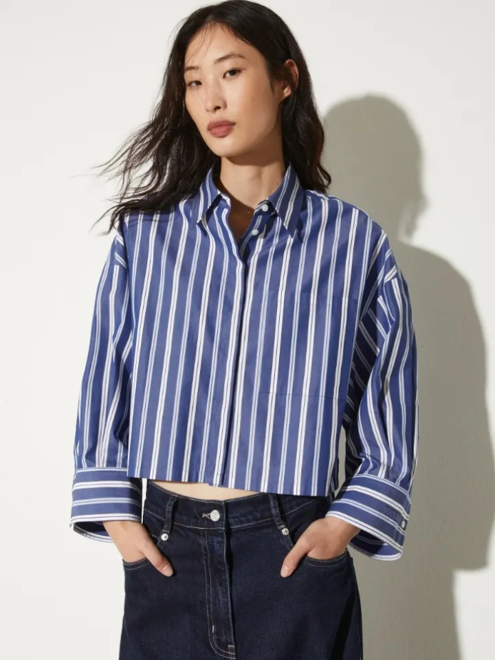 Cropped cotton-poplin shirt - navy