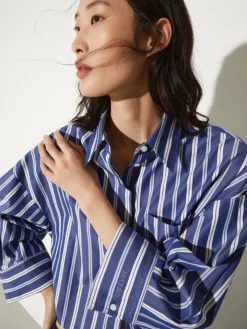 Cropped cotton-poplin shirt - navy