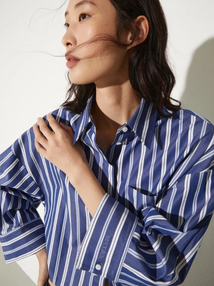 Cropped cotton-poplin shirt - navy