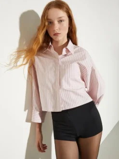 Cropped cotton-poplin shirt - powder