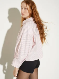 Cropped cotton-poplin shirt - powder