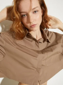 Cropped cotton-poplin shirt - turtledove