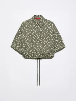 Cropped floral jacquard shirt - kaki