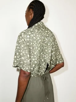 Cropped floral jacquard shirt - kaki