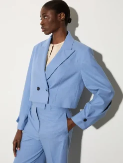 Cropped gabardine blazer - avio