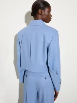 Cropped gabardine blazer - avio