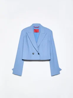 Cropped gabardine blazer - avio