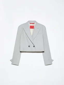 Cropped gabardine blazer - melange grey