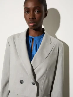 Cropped gabardine blazer - melange grey