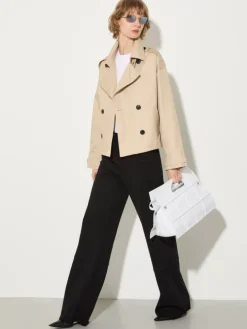 Cropped gabardine trench coat - beige