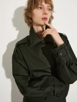 Cropped gabardine trench coat - kaki