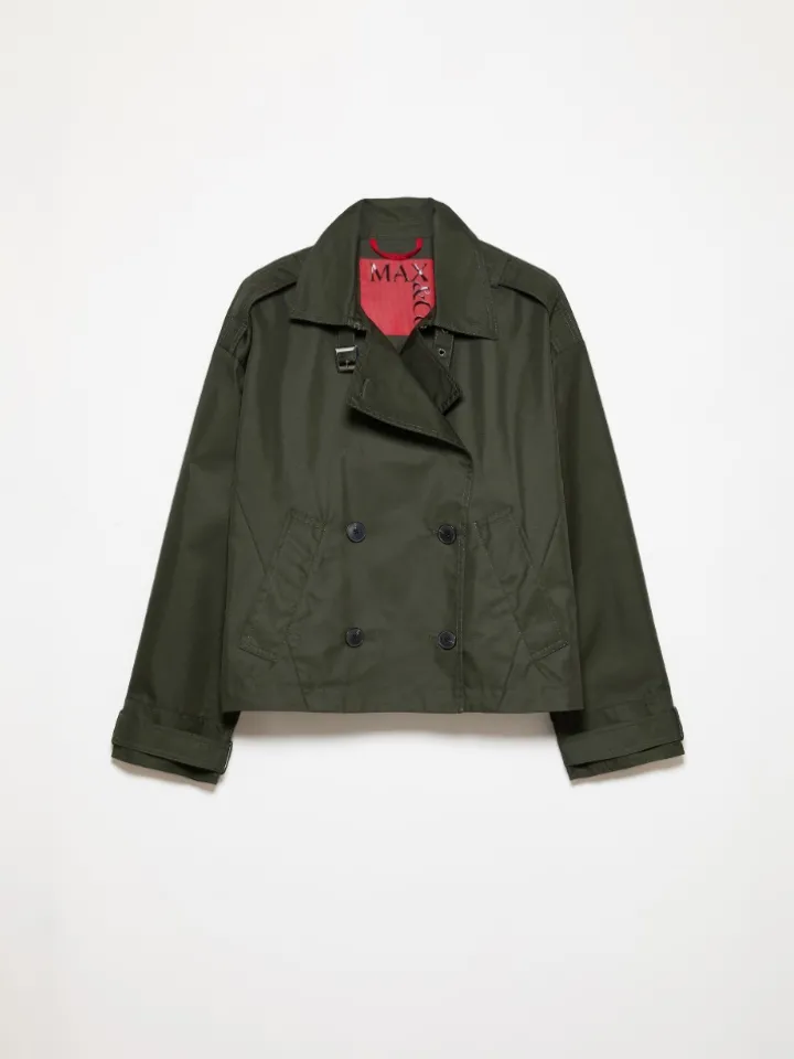 Cropped gabardine trench coat - kaki