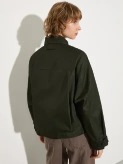Cropped gabardine trench coat - kaki