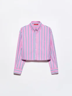 Cropped striped cotton shirt - pink