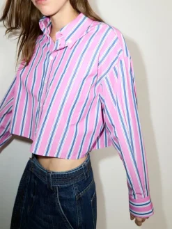 Cropped striped cotton shirt - pink
