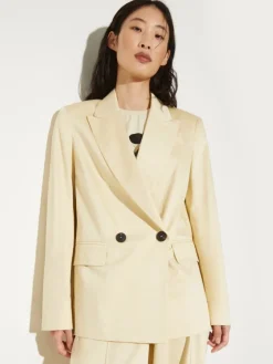 Double-breasted satin blazer - beige