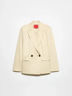 Double-breasted satin blazer - beige