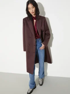 Double-breasted satin coat - bordeaux
