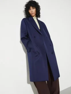 Double-breasted satin coat - navy