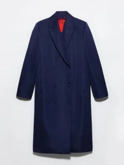 Double-breasted satin coat - navy