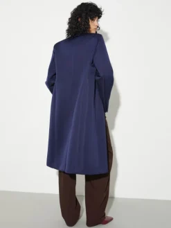 Double-breasted satin coat - navy