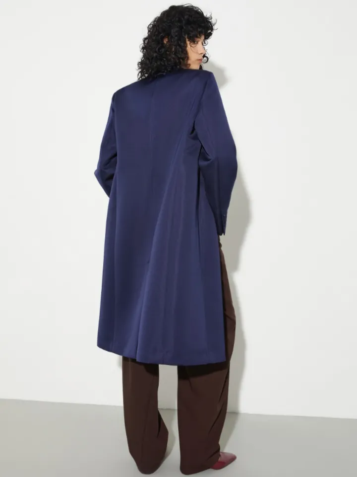 Double-breasted satin coat - navy