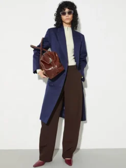Double-breasted satin coat - navy