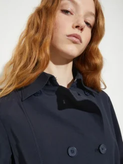 Double-breasted trench coat in ottoman - navy
