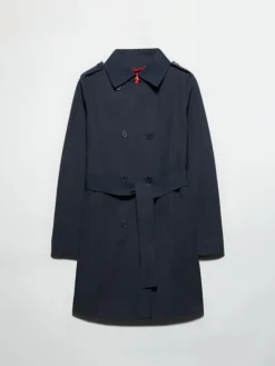 Double-breasted trench coat in ottoman - navy