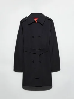 Double-breasted trench coat in ottoman - black