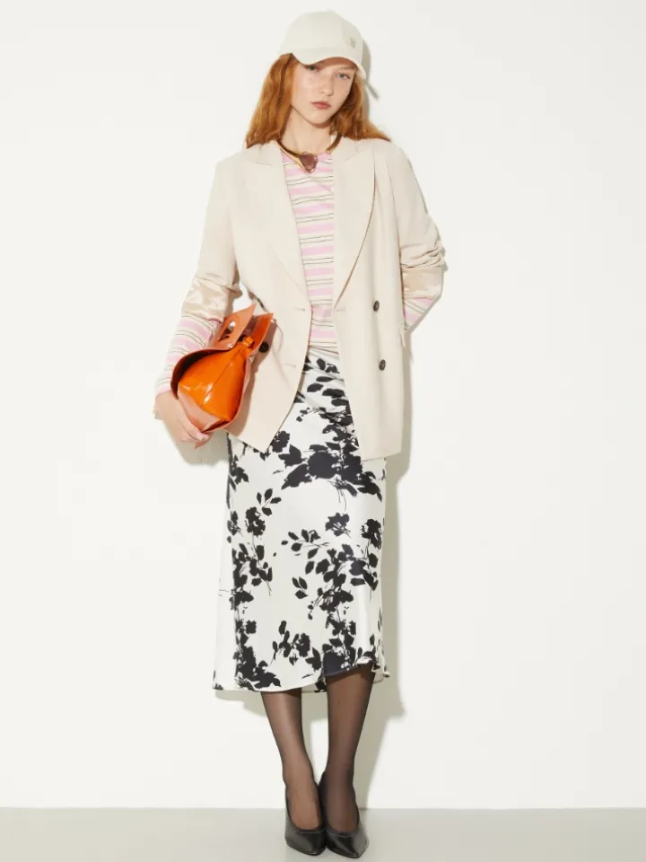 Double-breasted wool-blend blazer - beige