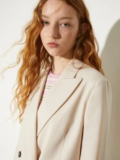 Double-breasted wool-blend blazer - beige