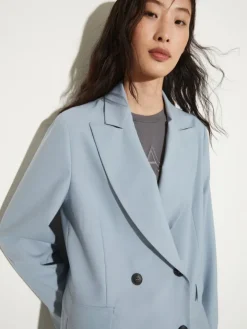 Double-breasted wool-blend blazer - light blue