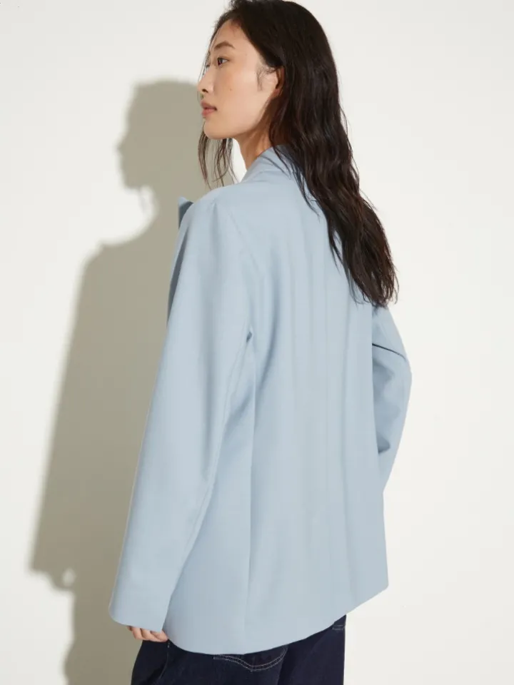 Double-breasted wool-blend blazer - light blue