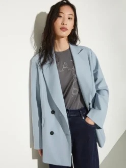Double-breasted wool-blend blazer - light blue