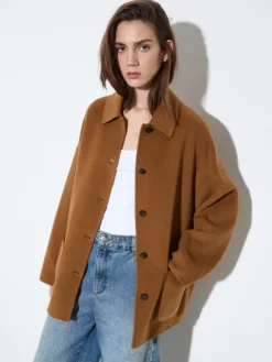 Double-sided wool shacket - camel